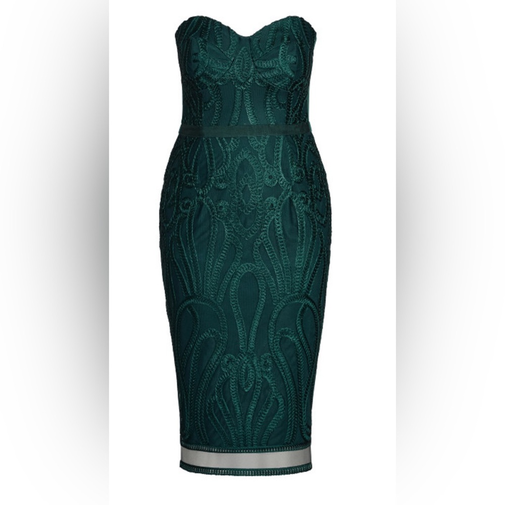 CITY CHIC EMBROIDERED STRAPLESS EMERALD GREEN SHEATH DRESS sz  L 20w